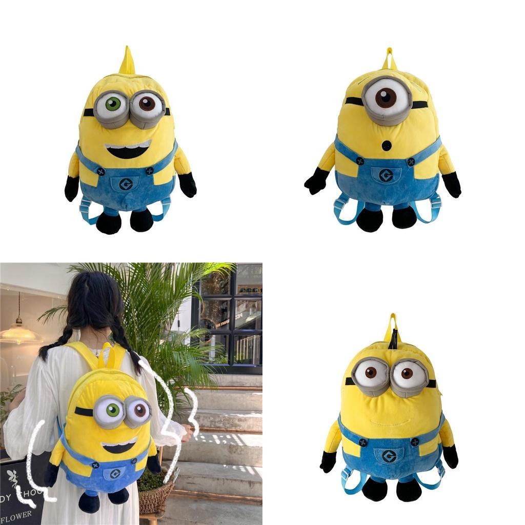 Large Capacity Plush Minion Backpack For Girls Cute Cartoon School Bag