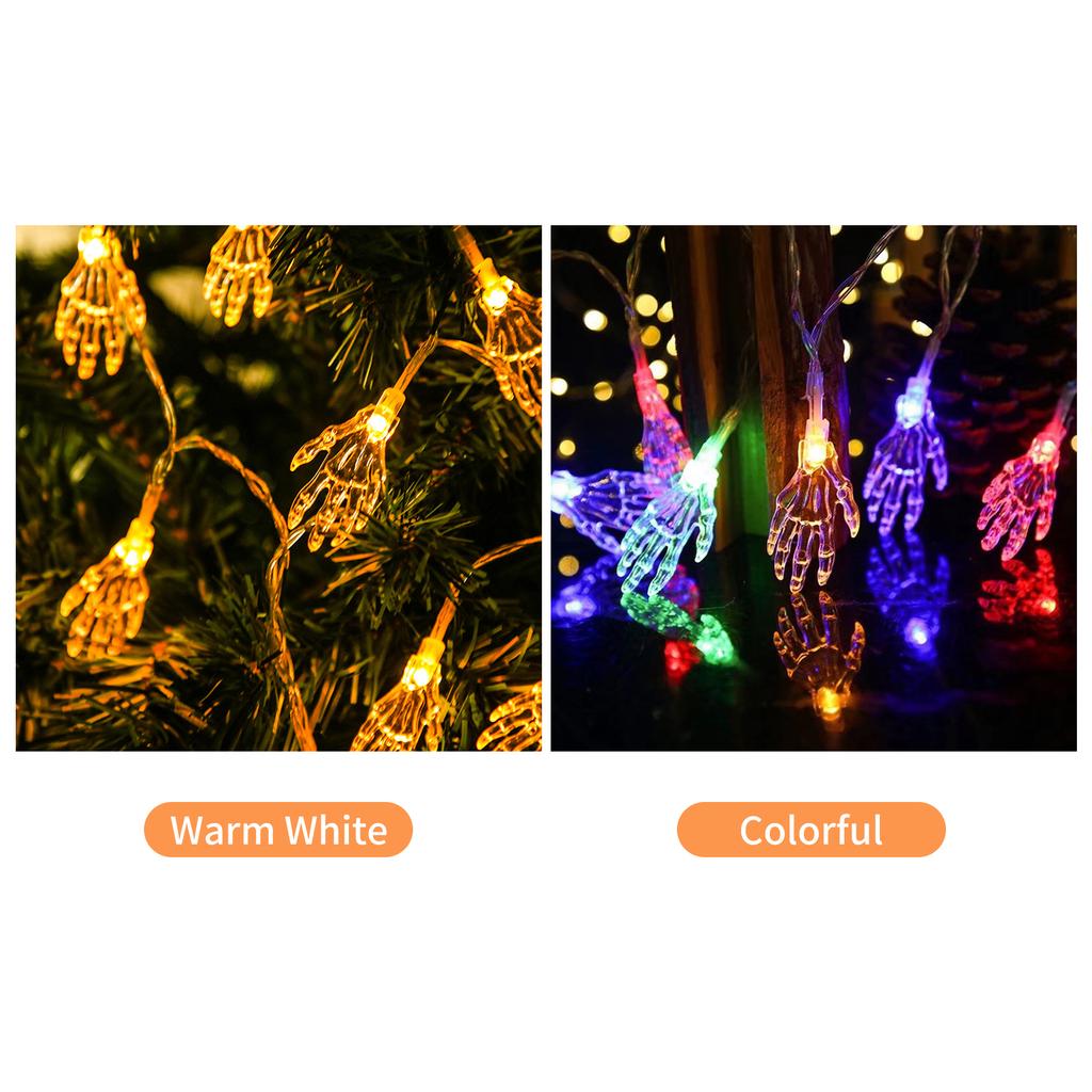 Halloween String Lights 20FT 40LEDs Transparent Skeleton Hand Shaped Decorative Hanging Lights