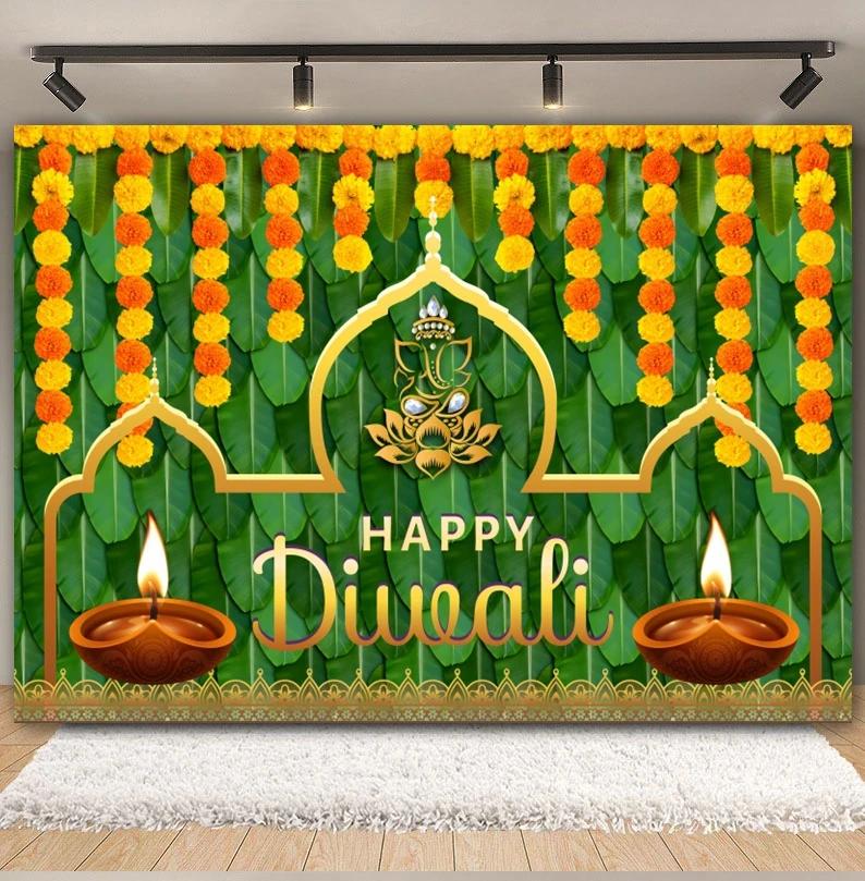 Happy Diwali Photography Backdrop Indian Diwali Tradition Deepavali Candle Marigold Wedding Birthday Background Photo Studio