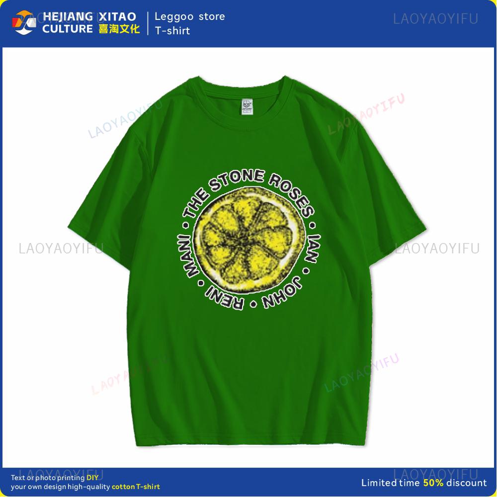 Human stone rose lemon name printed pattern fashion Harajuku trend Street wear Unisex and women universal short-sleeved T-shirt Unisex