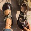 High-end Small Leather Shoes Women's 2025 Spring and Summer Explosion Fashion Round Head Lace-up Shallow Mouth Flat-soled Single Shoes Mary Jane Shoes