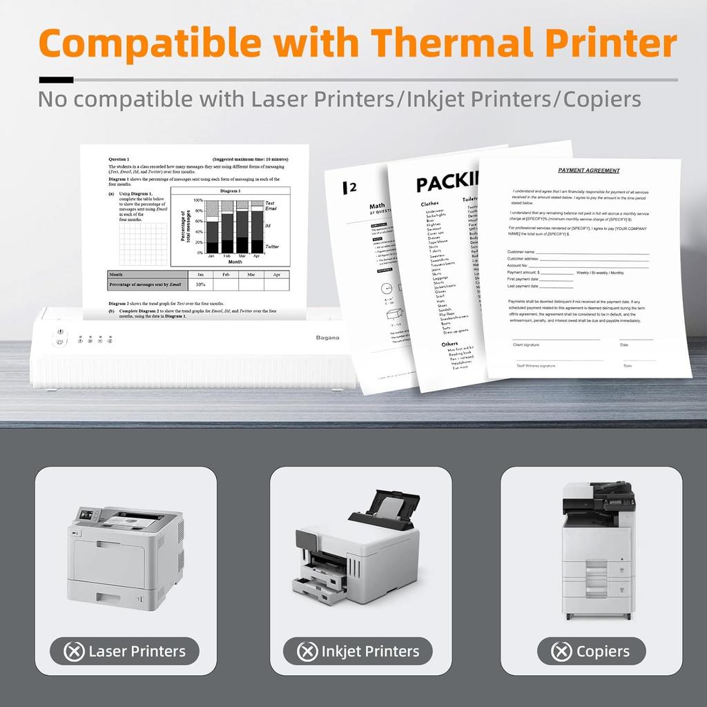 Bagana US Letter Thermal Printer Paper 8.5 x 11 Inch 4 Rolls Multipurpose Inkless Rolled Thermal Printing Paper Compatible with Letter Portable