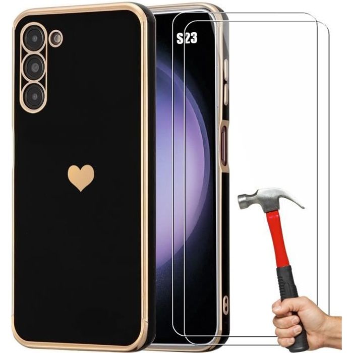 Coque - BOOLING - Samsung Galaxy S23 - Motif Cœur - Protection Antichoc - 2 Verres Trempés