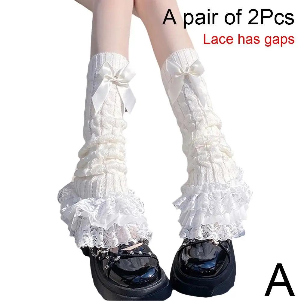 

Lace Cupcake Fringed Calf Sock, Pile Sock Women s Knitted, Cute Bow Jk Mid-calf Slimming Leg Cover Socks One Size