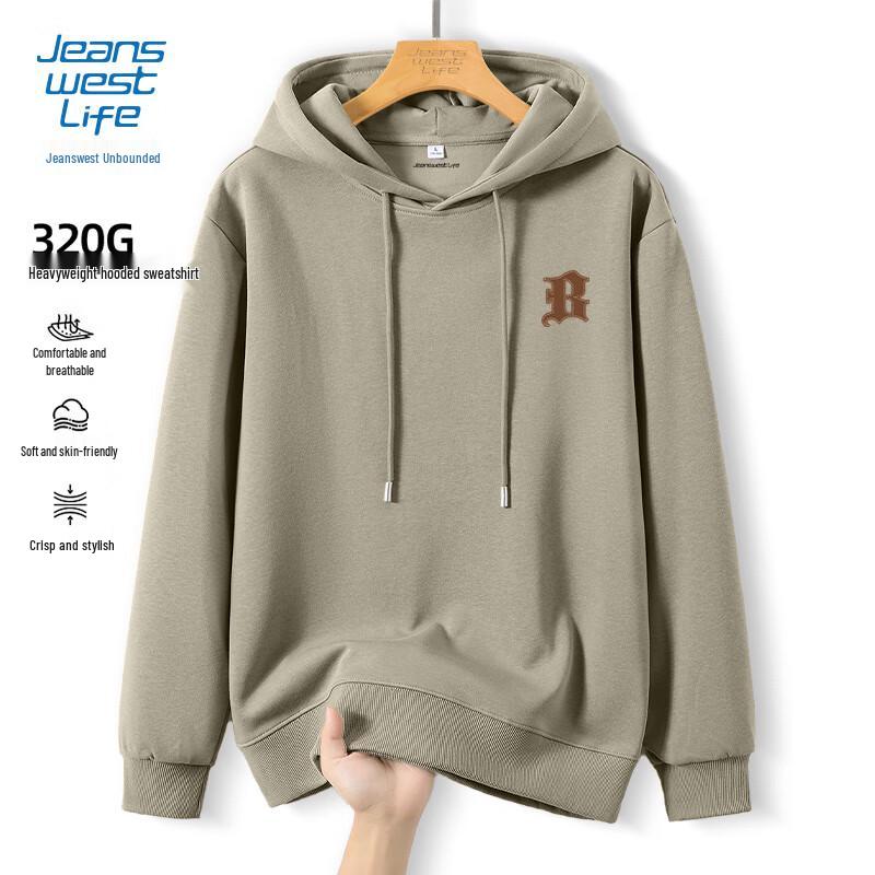 JEANSWEST LIFE Men's Loose-Fit Hooded Sweatshirt with Leather Letter Patch