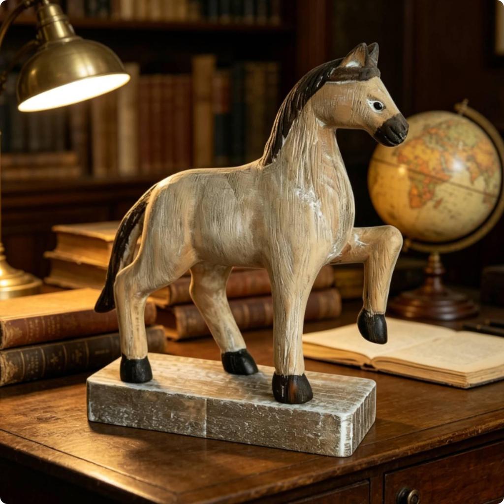 Galoppierendes Pferd Figur Paulownia Holz Holz Tischplatten Skulptur für Wohnzimmer,
