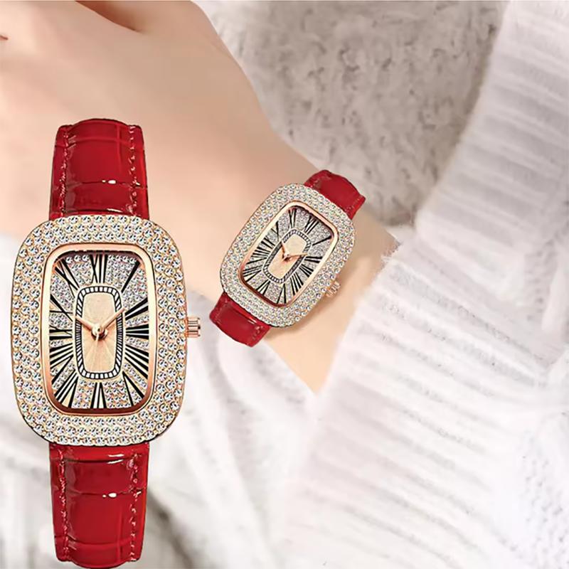 Vintage Watches for Women Sparkly Zircons Crystals Wrist watch Water Resistant Leather Strap Quartz Watches Roman Retro Relojes