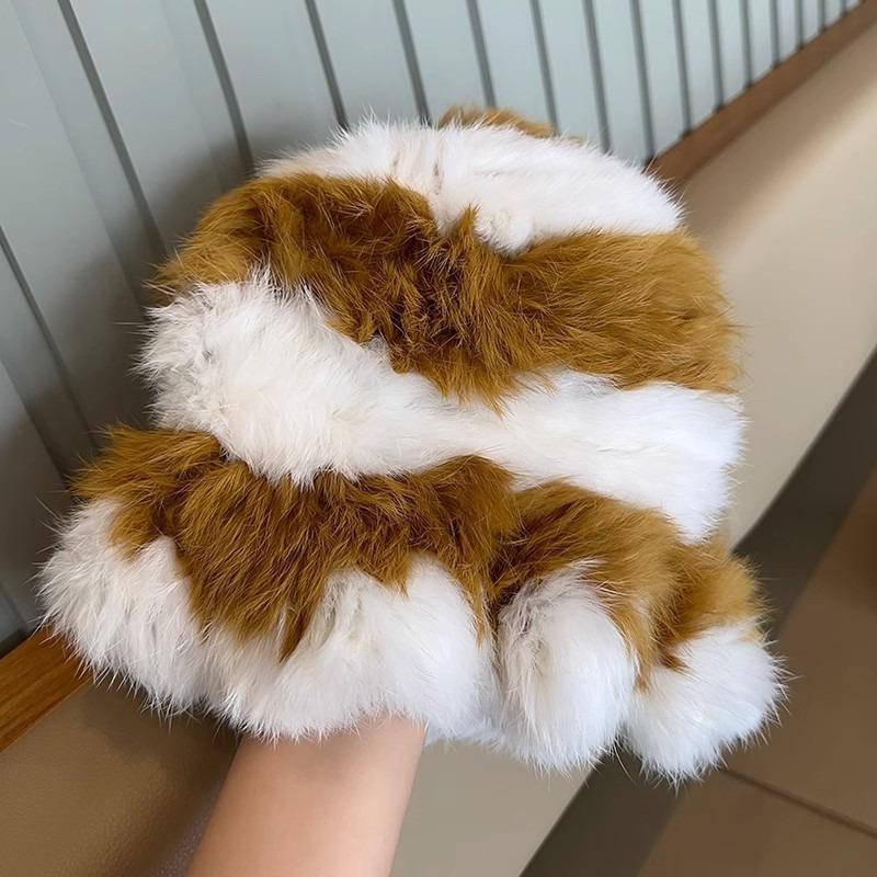 Autumn Winter Color Velvet Fisherman Hat Striped Cloud Hat for Women Warm Knitted Basin Hats Trendy