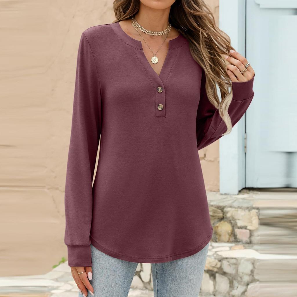 Women's Fashion Casual Color Long Sleeve T-shirt Pullover Top