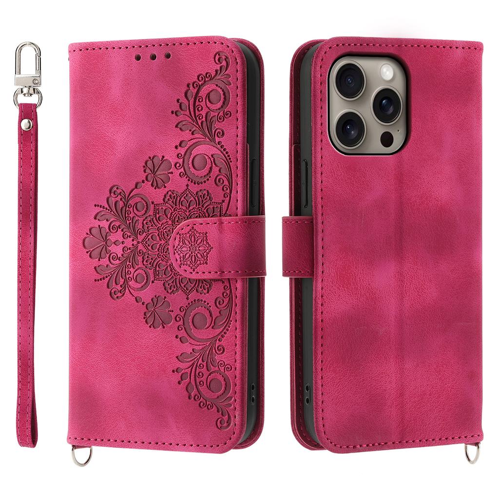 For iPhone 16 Pro Max Leather Case Multiple Card Slots Phone Cover with 2 Straps