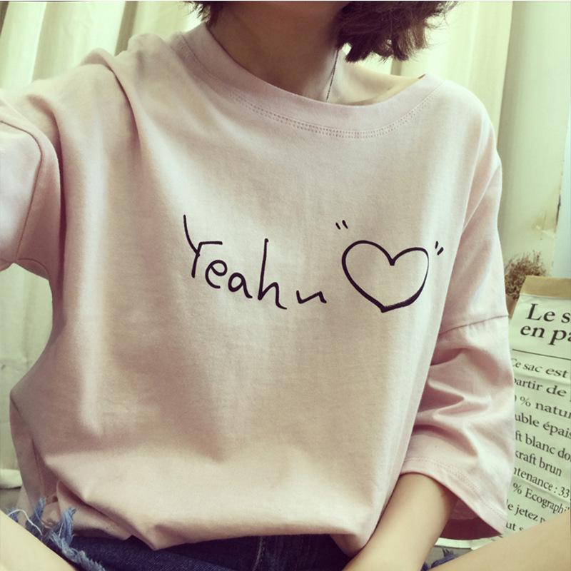 New Korean Version of Women's Student Clothes Women's Round Neck Printed Short-sleeved T-shirt Women's Shirt Women's