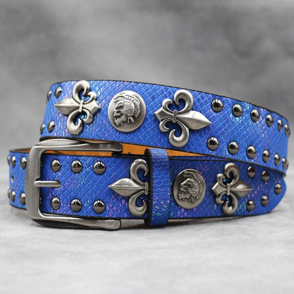 Fashion Rivet Belt White Cross Men&Women's Studded Belt Punk Rock With Pin Buckle Hardware Jeans Designer Female Waist Belts