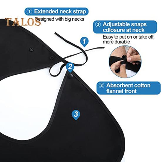 Waterproof Adult Bibs for Men with Crumb Catcher Funny Text Black Washable Lightweight Mealtime Clothing Protector