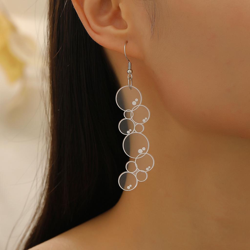 1 Pair of Fun and Creative Cartoon Transparent Bubble Long Earrings, Acrylic Whimsical Assorted-sized Round Disc Eye Bubble Earrings