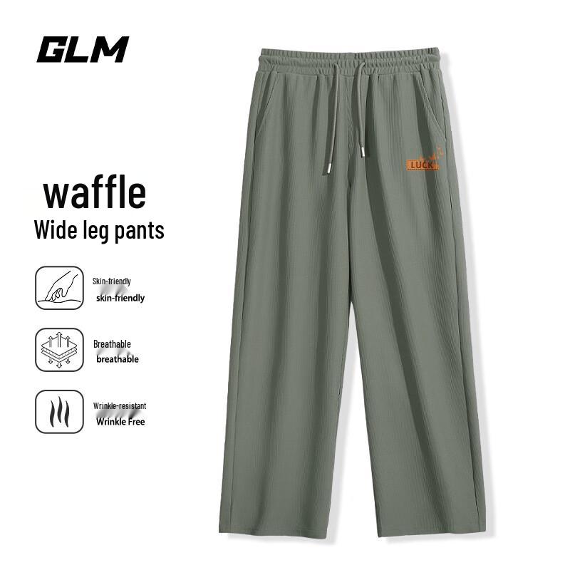 

GLM Men s Retro Waffle Knit Wide-Leg Casual Pants XL