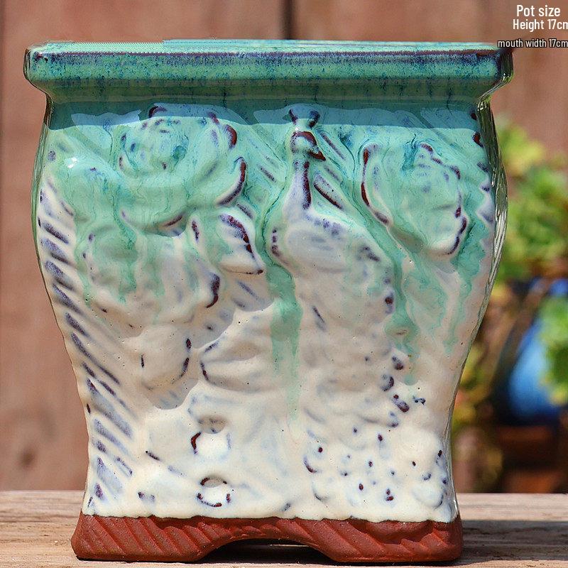 Handgefertigter unregelmäßiger quadratischer Keramik-Blumentopf für Sukkulenten - Pflanztopf mit großem Durchmesser für Mischbepflanzung