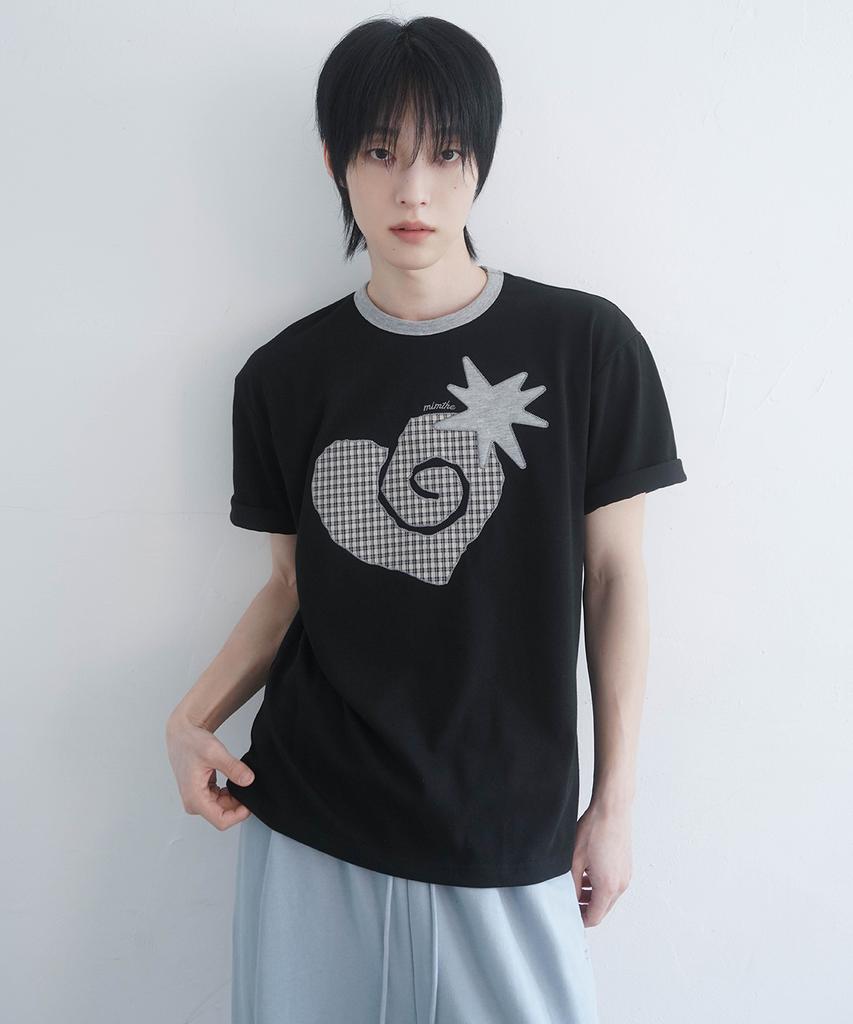 Mimdeowodeulobeu Snail Heart Patch T-Shirt_Black