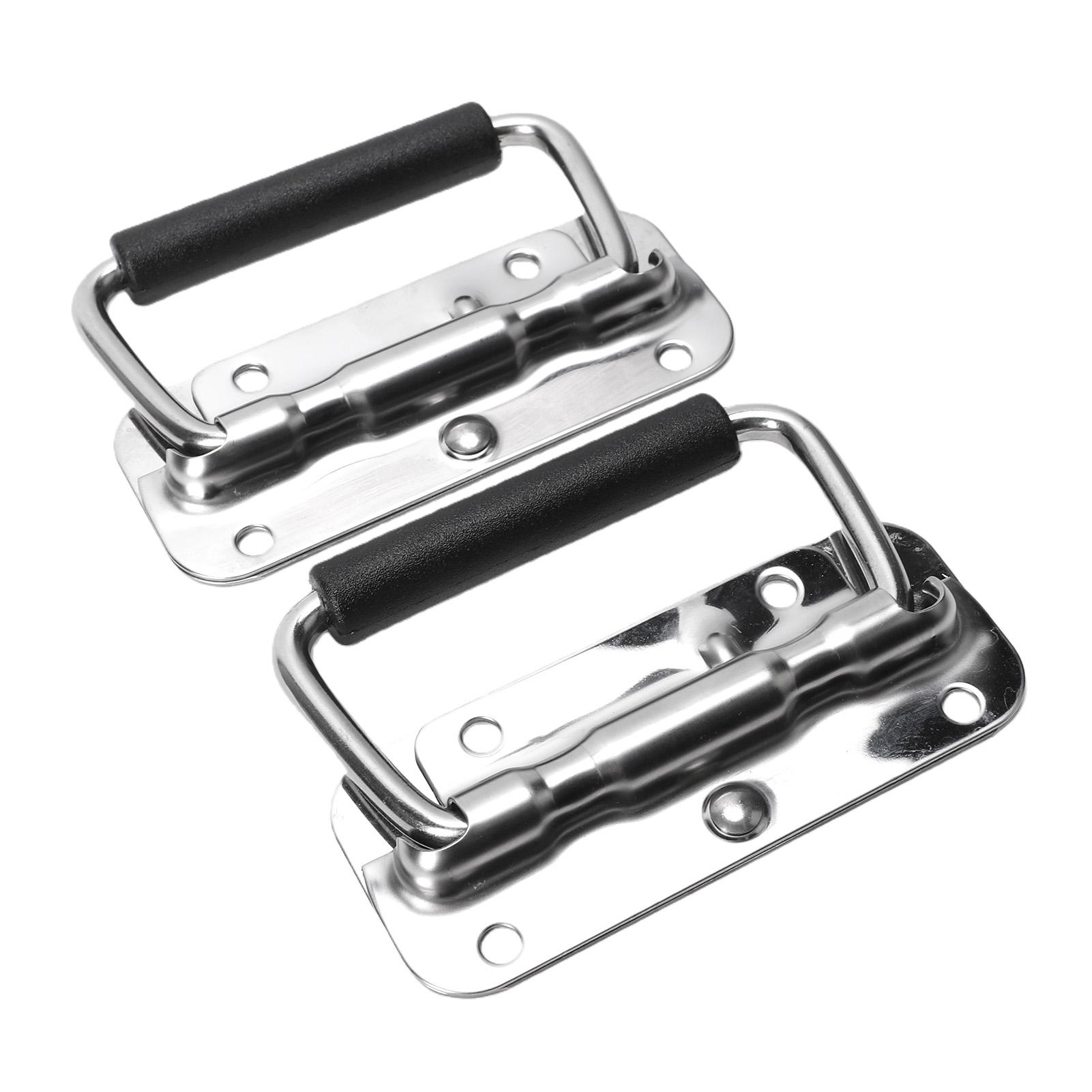 2PCS Spring Loaded Handle Stainless Steel Heavy Duty Surface Mount Chest Handle with Rubber Grip for Toolbox