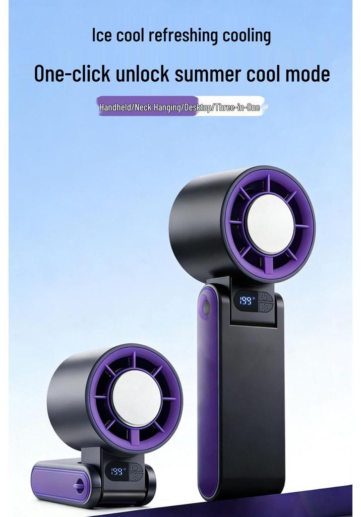 Mini Fan: High-Speed Cooling, Digital Display, Ice Pack, Foldable, Neck-Hanging Handheld Fan (2026 Edition)