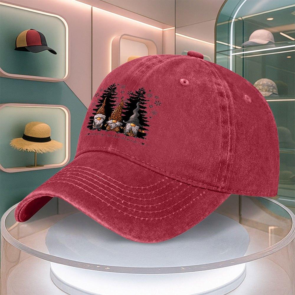 Christmas Gnome Print Mens Baseball Cap Curved Brim Dad Hat Adjustable Snapback Multiple Colors