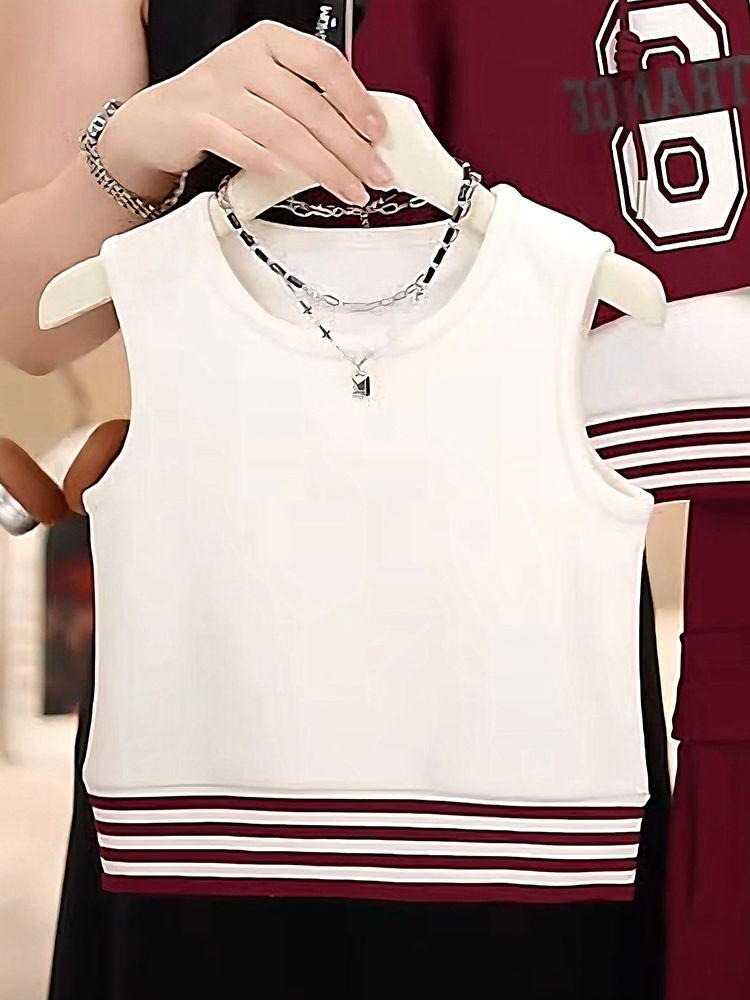 Dziewczęcy prążkowany zestaw 3-częściowy - Kamizelka i sweter z kapturem - Moda wiosenno-jesienna