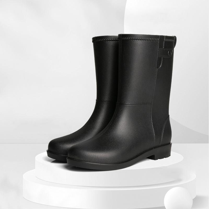 Fashionable Women's Mid Calf Rain Boots Fleece Lined Anti-Slip Half Boots Adult Rain Shoes Wholesale