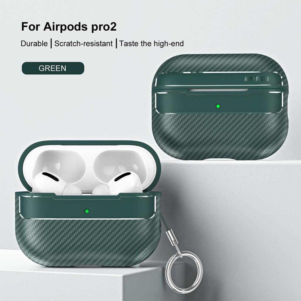 For Apple Airpods Pro 2nd Genration Shockproof Carbon Fiber Keychain Case Cover
