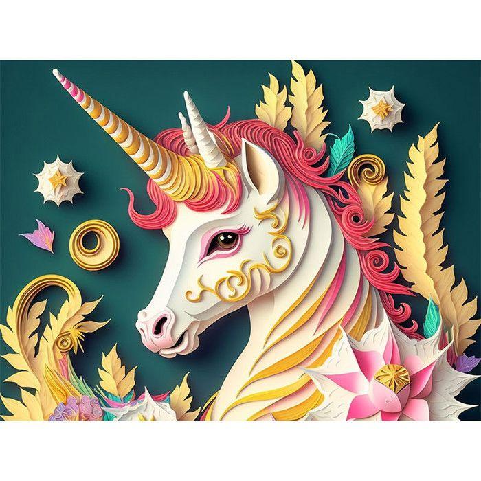 Kit de diamond painting - Modèle Licorne colorée - 40x30cm