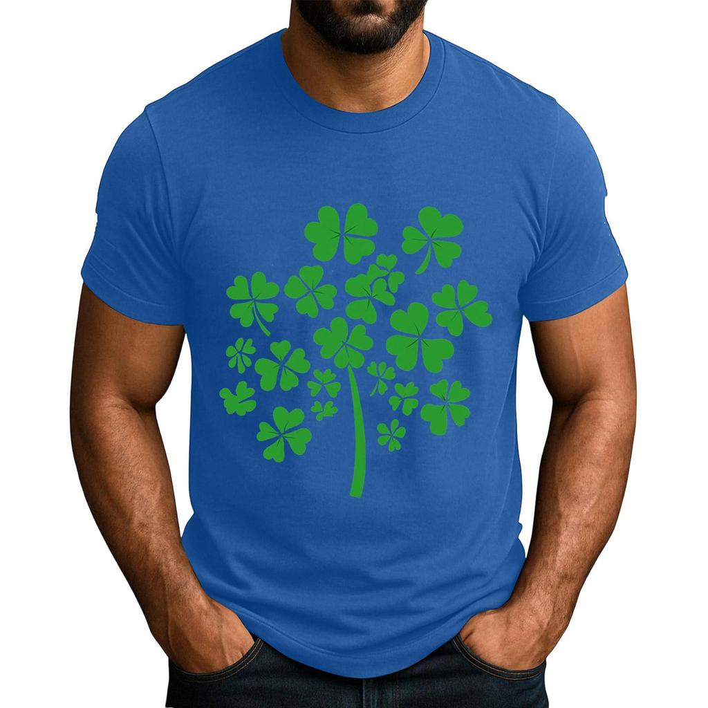 Popularny Męski T-shirt z Nadrukiem, Okrągły Dekolt, Krótki Rękaw