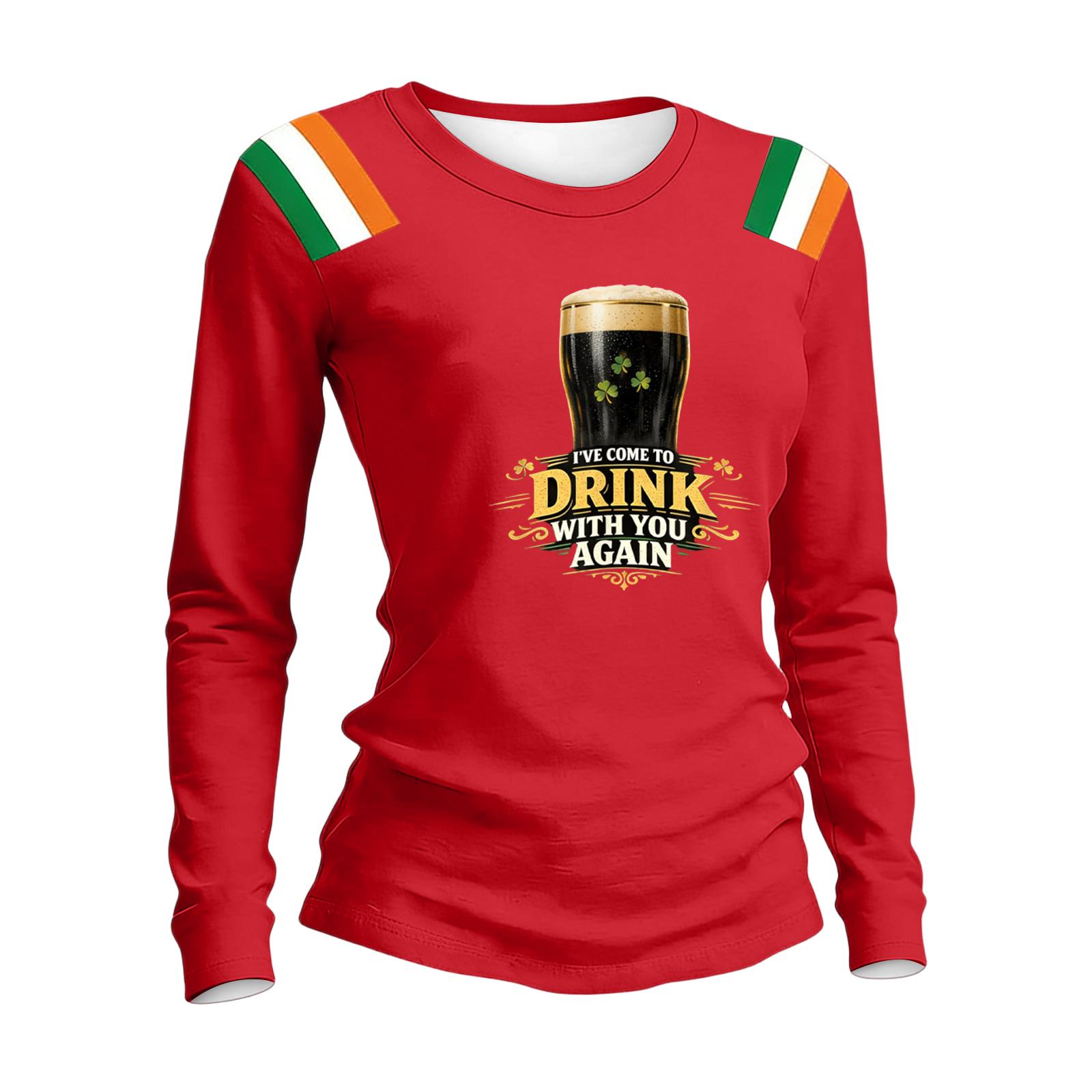 

Women s Fashion Casual Printed Round Neck Long Sleeve Pullover Top XL червоний