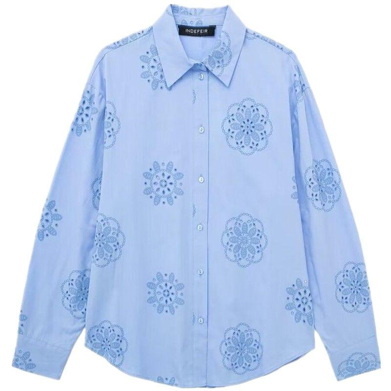Fashion Style 2024 Spring-Summer New Type Women's Easiest for Match Adhesive Embroider Decorative Poplin Shirt 2492056403