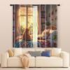 Set Of 2 Filtering Curtains Excluding Rods Non Movable Without Batteries Cute Cartoon Cat Use Bedrooms Living Rooms Curtain For Area Made Polyester