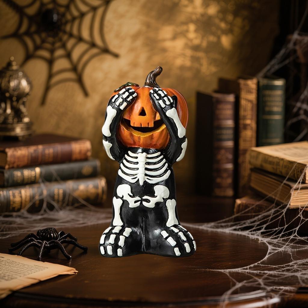 Halloween Resin Pumpkin Desktop Decoration, Halloween Jack-O-Lantern Sculpture Statue Desktop Decoration Desktop Collection Statue