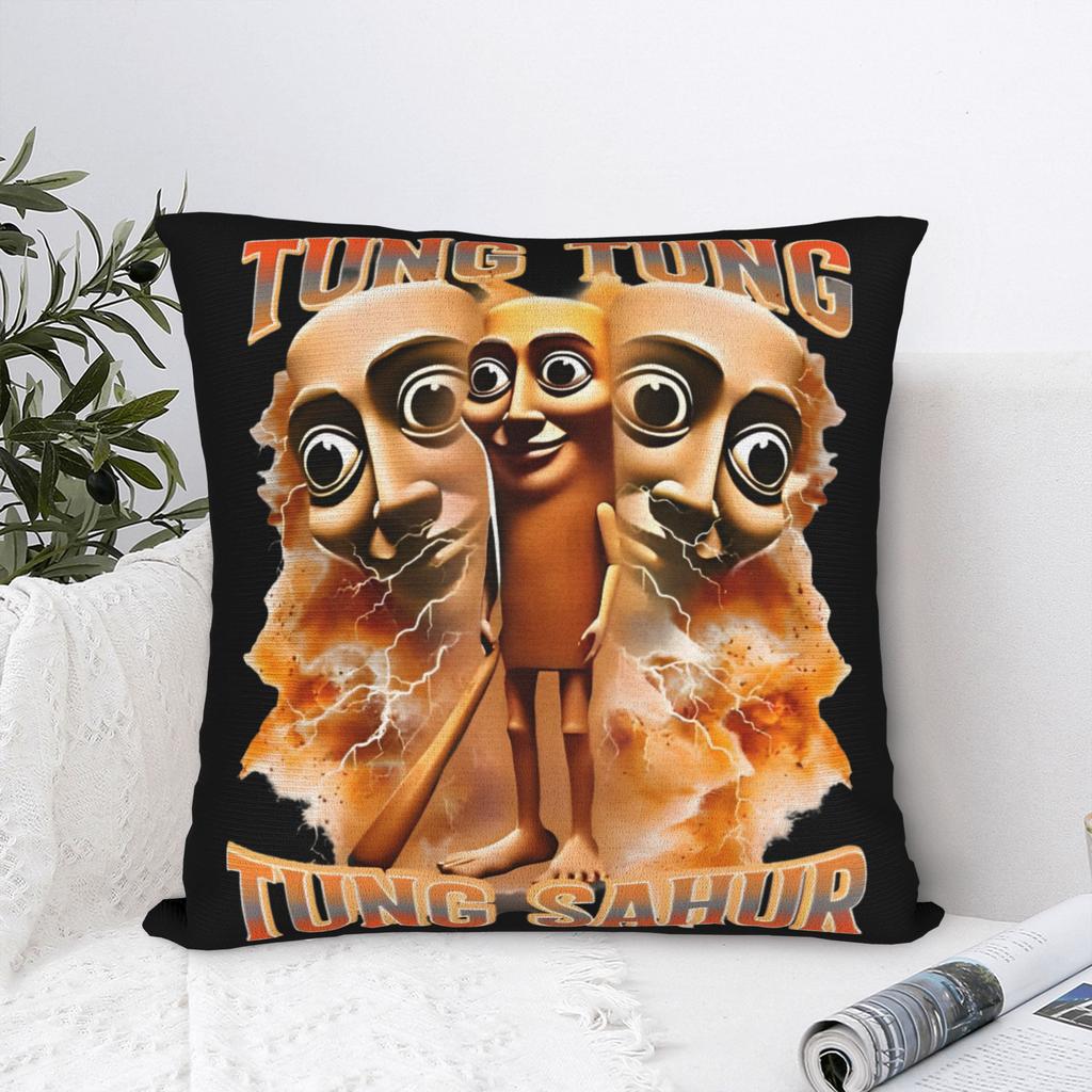 Tung Tung Tung Federa per Cuscino Sahur Poliestere Copricuscino Decorazione Meme Brainrot Italiano Federa per Cuscino Casa Cerniera 45X45cm