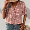 Women Leopard Print V Neck Short Sleeve Mid Length Casual Shirt
