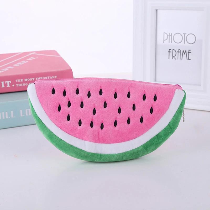 School Suppli Stationery Watermelon Pencil Case Cute Fruit Kawaii Plush Large Capacity Pencil Bag Cosmetics Case for Kids Gift