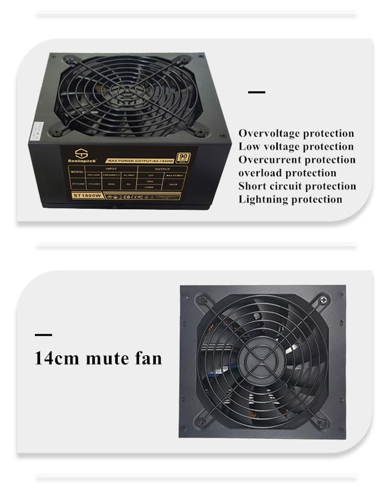 1800W ATX ETH Bitcoin Mining Power Supply For PC Mining Rig Support 6 Graphics Cards 6P Ports GPU 4U Single Power