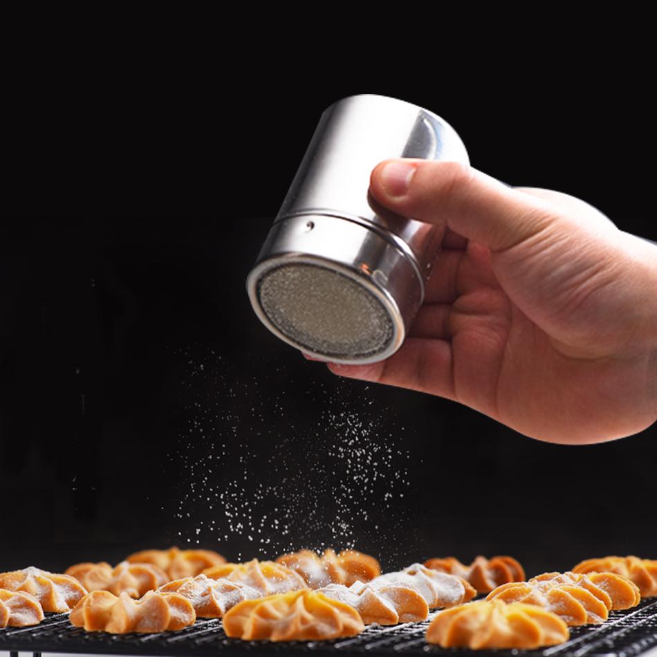 [i Cafilas][SS] 1PC Stainless Steel Chocolate Shaker Cocoa Flour Sugar Powder Coffee Sifter +8 PCS Coffee Stencils Template +1 Gold Spoon