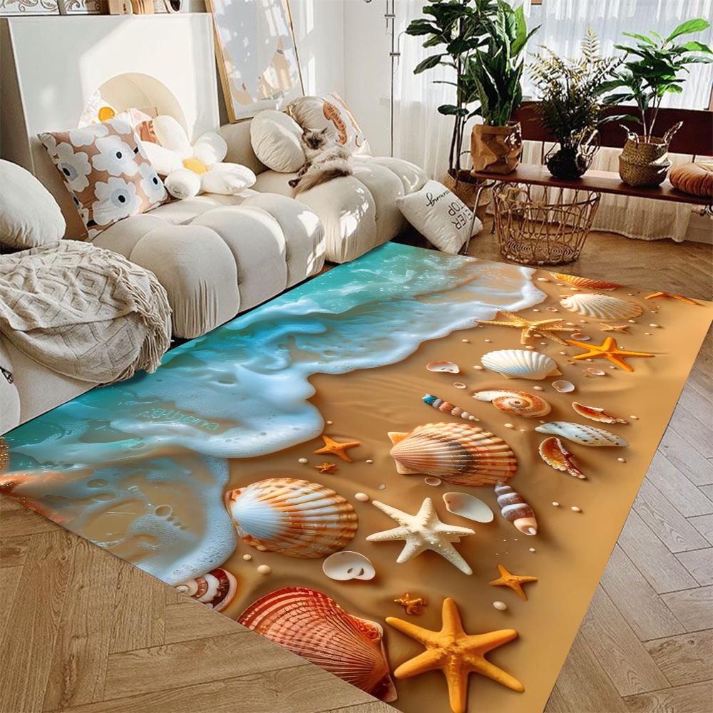 Starfish Beach Shell Sea Star Sand Carpet Rug for Living Room Bedroom Home Sofa Decoration,Kids Play Non-slip Floor Mat