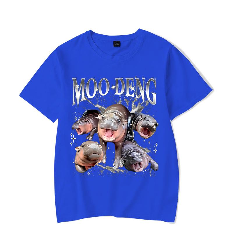 Ladies' Loose Casual Fun Moo Deng Bouncing Pig Print Pure Cotton Short Sleeved Top T-Shirts Women’s
