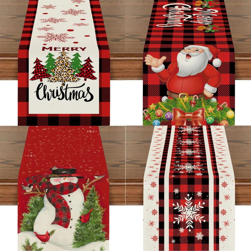 Christmas Table Runner Santa Tree Print 2026 New Year Party Festive Dining Table Decor Xmas Tablecloth
