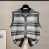 Striped Round Neck Knitted Vest for Women Autumn and Winter Loose Outer Knitted Vest Sweater