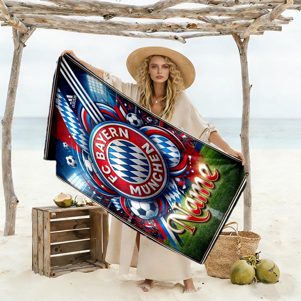 Fc Bayern München Fan Gear Customizable Name Beach Towel Soft Durable Quick-Dry Portable for SwimmingBeachCamping Travel Beach AccessoriesGym