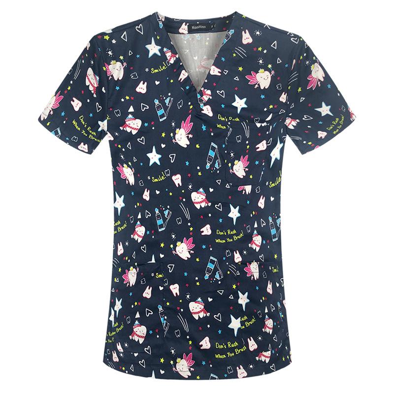 

Cartoon Printed Nurse Uniforms, Surgical Uniforms, Care Work Uniforms, V-Neck Short Sleeve T-Shirts, Tops for Men and Women S белый