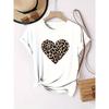 Womens Leopard Heart Print T Shirt Casual Short Sleeve Crew Neck Medium Stretch Spring Summer Fall Fashion Top