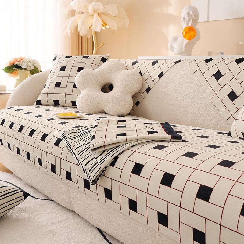 Coussin de canapé en velours diamant quatre saisons coussin en cuir antidérapant général housse de canapé en peluche d'hiver housse de serviette en tissu