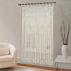 Bohemian Woven Cotton Curtain with Wood Rings, White Yarn Doorway Window Drape, 120x195cm Long Decorative Panel for Backdrop
