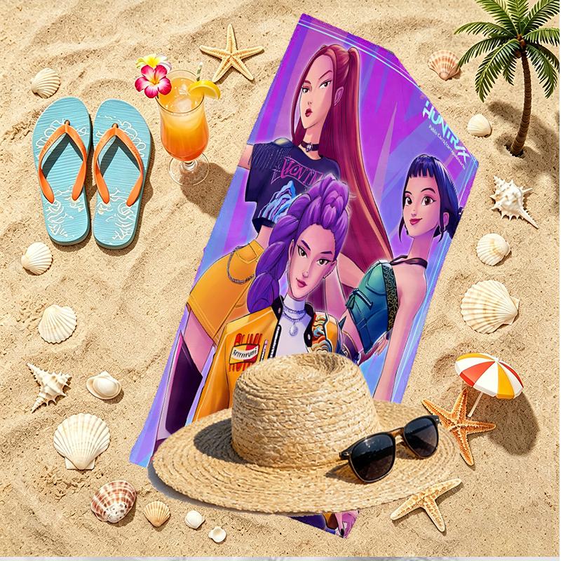 Ręcznik plażowy z nadrukiem KPop Demon Hunters, Wszechstronny lekki chłonny ręcznik plażowy do basenu, surfingu, jogi, łazienki, idealny prezent urodzinowy, świąteczny