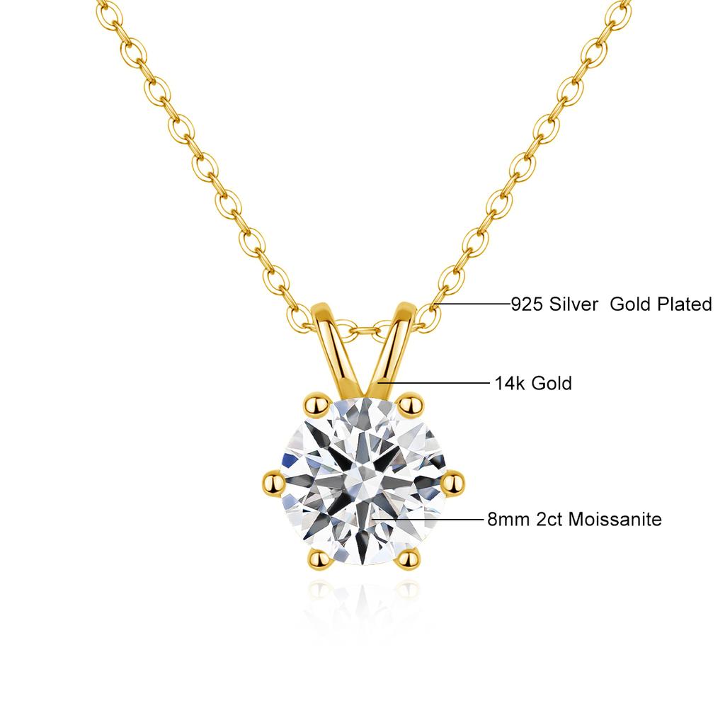 Women's Neck Chain 100% Real 14k Gold Moissanite Diamond Pendant Necklaces for Girl Wedding Engagement Valentines Gifts Jewelry