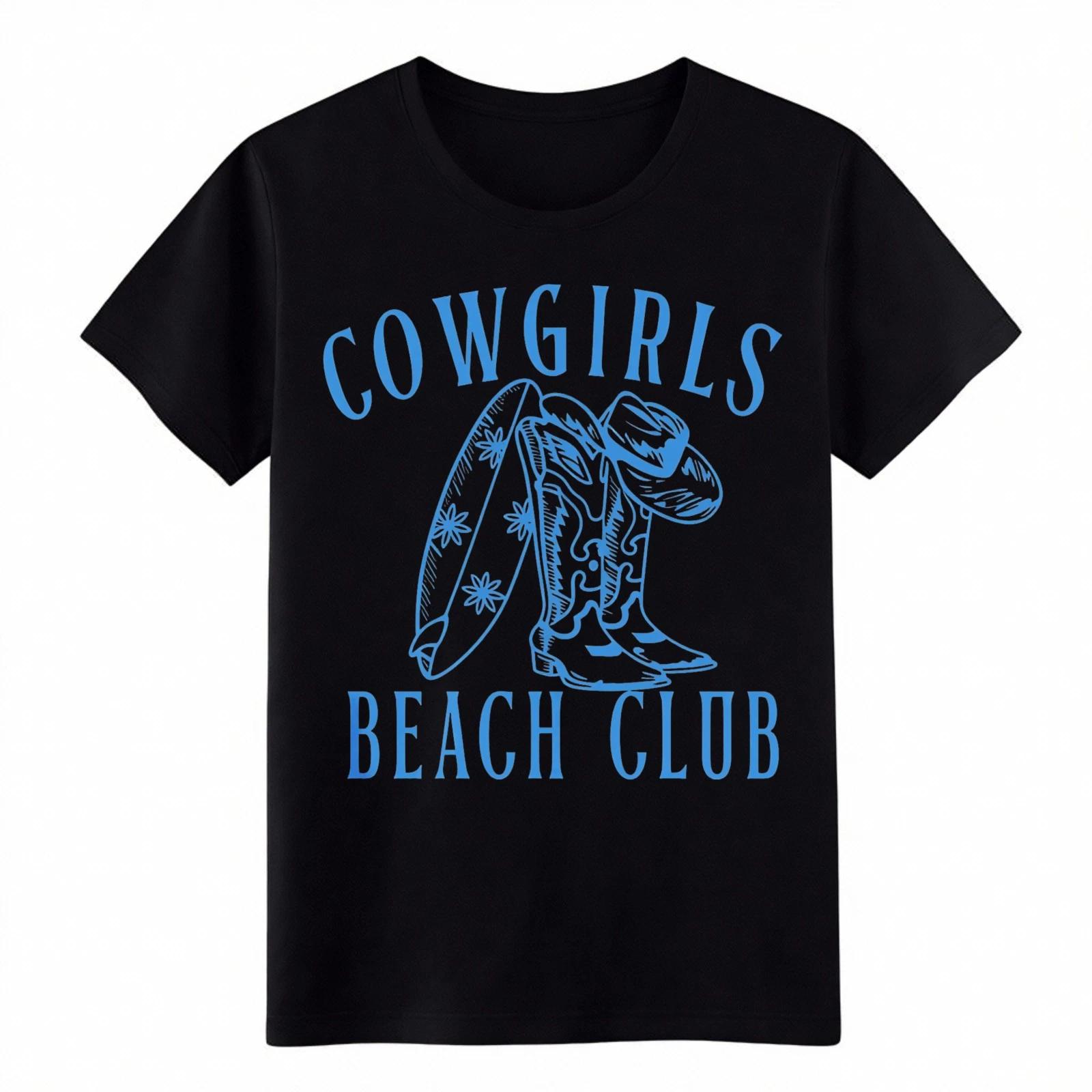 Cowgirls Beach Club T-Shirt, Western Cowgirl Surf Graphic Tee for Summer L